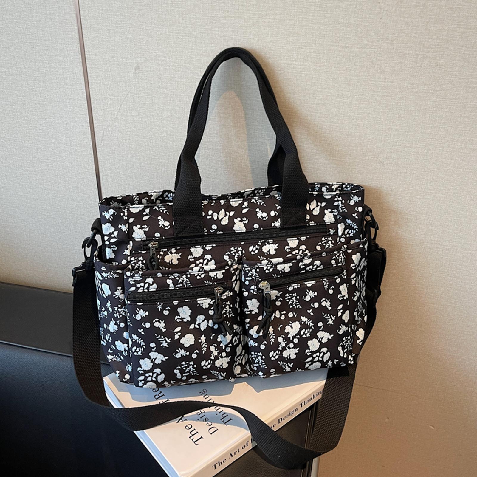 

Nylon Floral Prints Shoulder Bag with Adjustable Strap Crossbody Bag with Multi Pocket for Women Work Shopping Travel чёрный