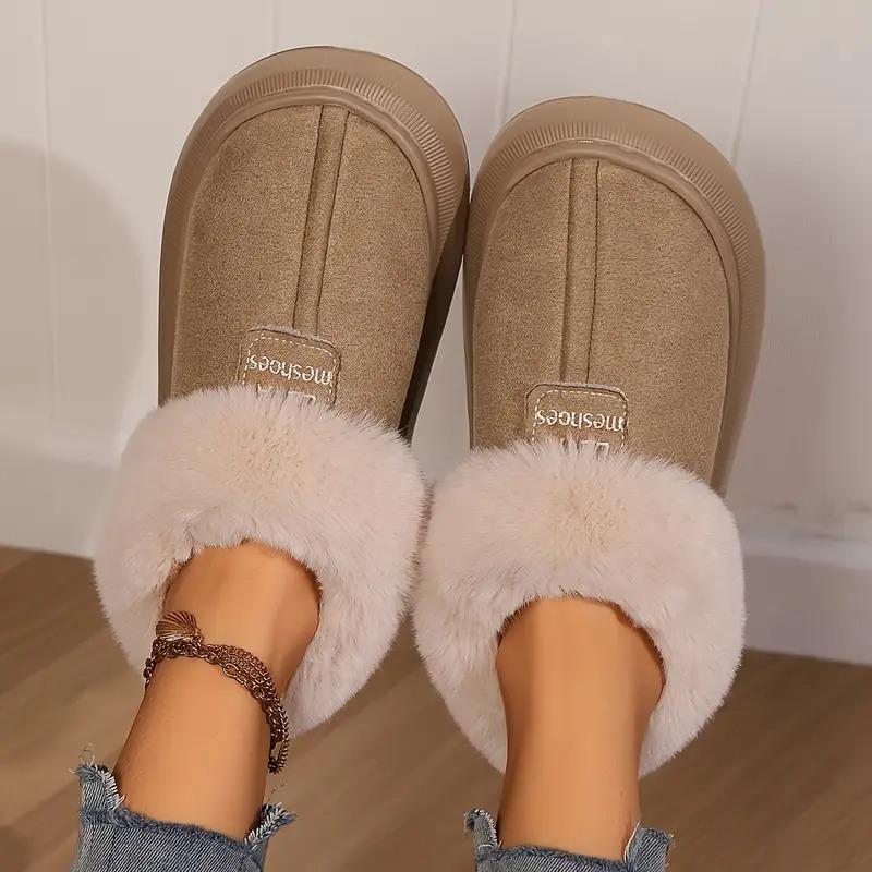 Woman Casual Platform Fluffy Slippers Faemale Fashion Plush Warm Cotton Shoes Couples Comfort Thick Soled House Warm Slippers