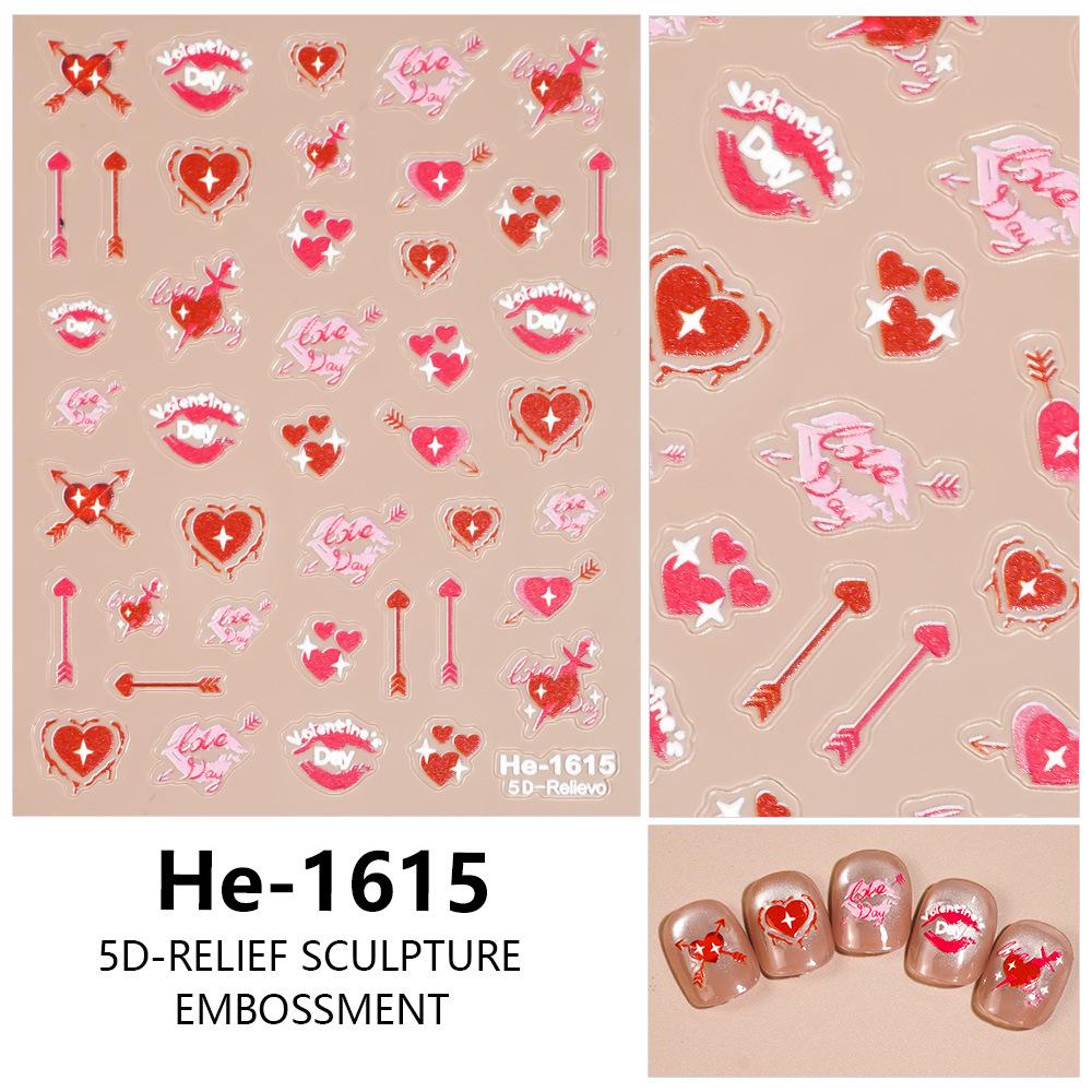 Redanco 5D Valentine's Day Fiery Red Lips Embossed Nail Stickers - He1616
