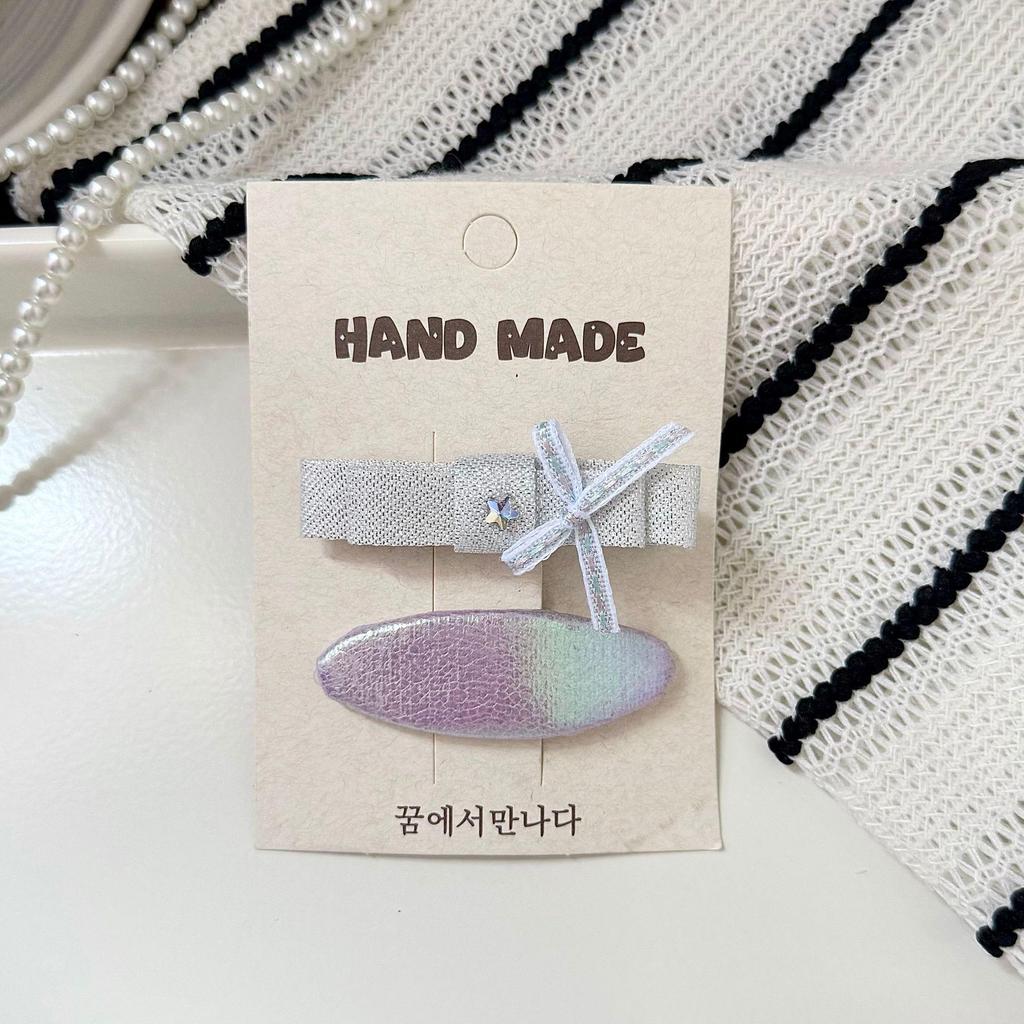 Korean Silver Hairpin: Gentle, Stylish Art BB Clip for Girls - High-Grade Leather Children's Bangs Clip