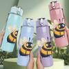 1PC Honey Bee Insect Illustration 750ml Color Plastic Sports Water Bottle Leakproof Flip Straw Lid Suitable for Sports Office Home Use
