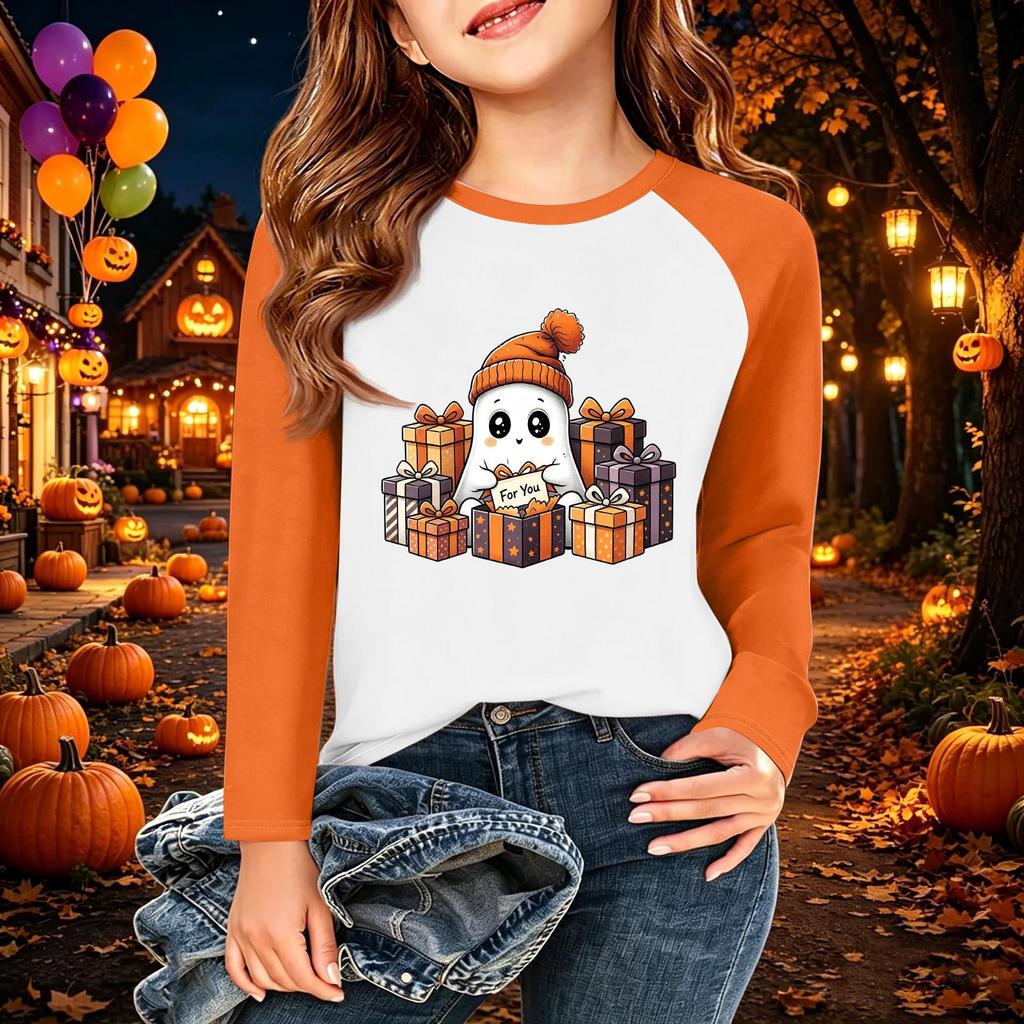 Kids' Halloween Printed Long Sleeve Neck T-Shirt for Casual Wear