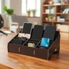 Wooden Desktop Mobile Phone Holder & Organizer with Multi-Compartments for Students & Meetings