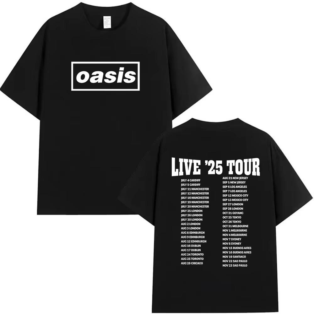 

O-Oasis Live 25 Tour T-Shirts Men s Women Casual High Quality Cotton T Shirts British Fans Gift Short Sleeve T-shirt Streetwear M