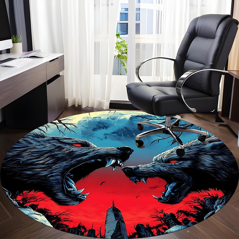 1PC Werewolf Moonlit Office Round Area Rug, Mat Suitable ForOffice, Under Office Chairs Bedroom Living Room Home Decor, Room Deco