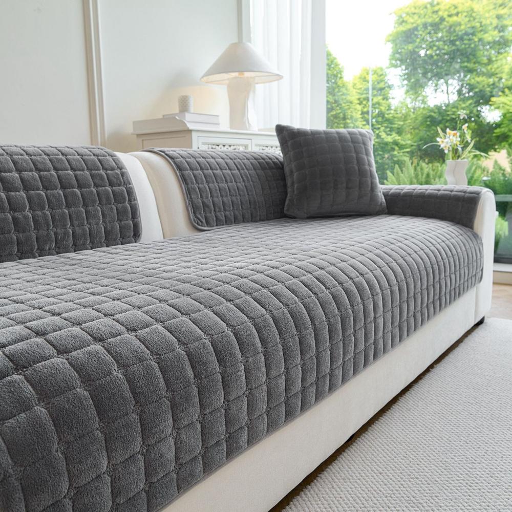 Soft Flannel Sofa Cover Non-Slip Quilted Furniture Protector Cushion for Living Room Couch Cover Warm Sofa Towel 1 Seat Pad