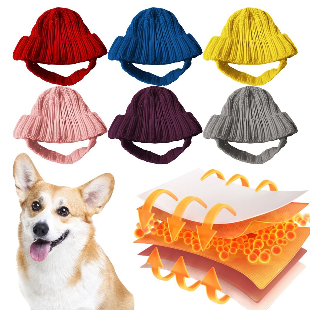 Knitted Winter Dog Hat with Ear Holes Cozy Knit Warm Pet Hat Soft Headwear for Chihuahua French Bulldog Cats Small Pets