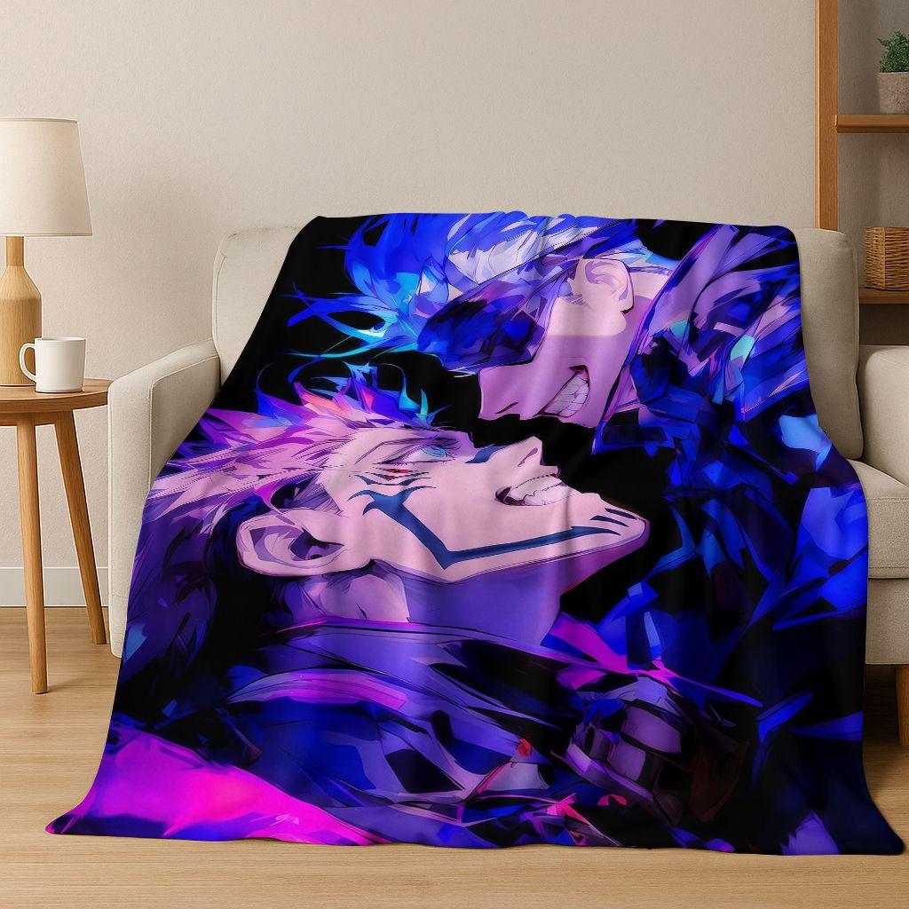 Anime Jujutsu Kaisen Yuji Satoru Kreskówkowy Koc Flanelowy, Przytulny Miękki Koc Rzutowy do Domu Sypialni Łóżka Kanapy Pokrowiec Piknikowy Prezent Dziecko