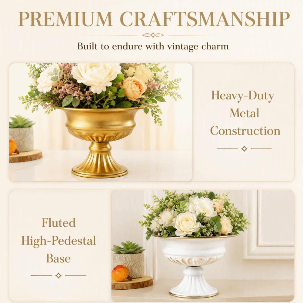 Luxury Finish Metal Vase High-footed Design Flower Pot European Urn-shaped Vase  Floral Arrangement