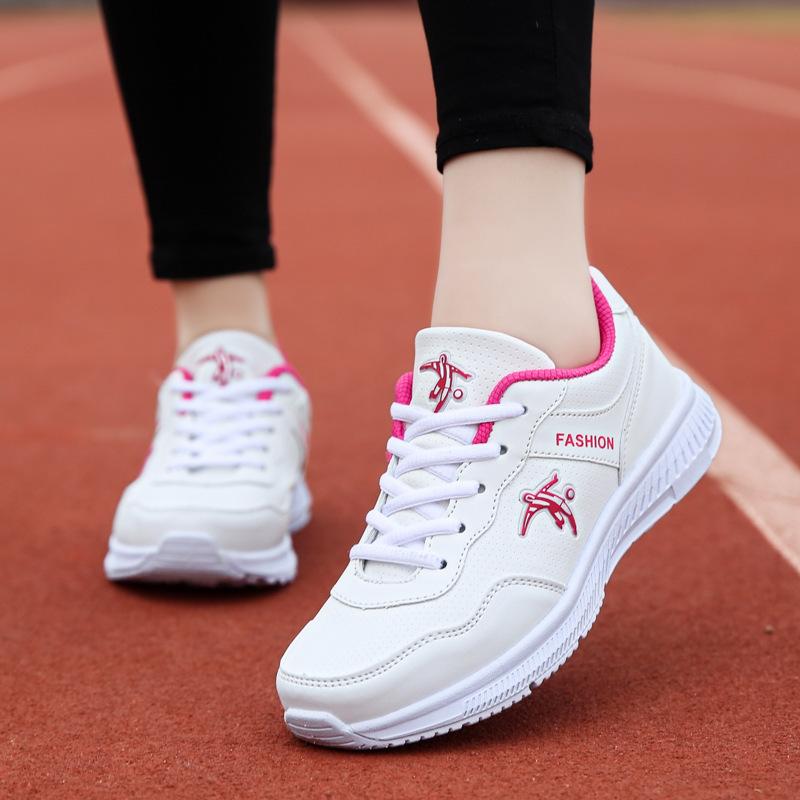 Women's shoes leather surface waterproof sports shoes spring lightweight soft sole running shoes women's casual shoes black shoes female brand