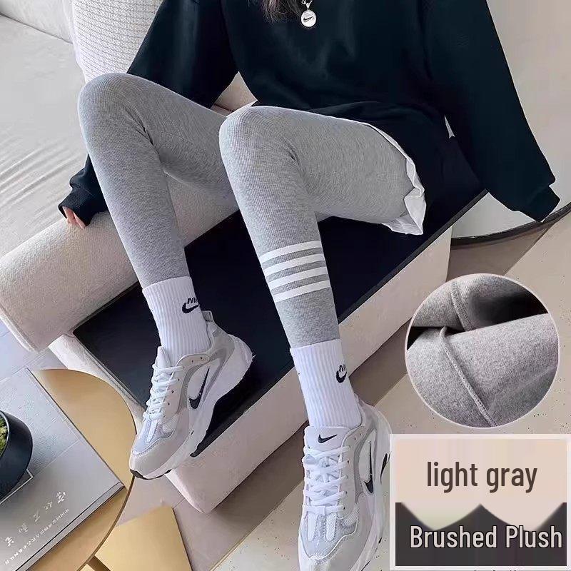 Verdickte Lammwolle Leggings für Damen, Hoher Bund, Bestickter Bund, Fleecegefüttert, Vertikale Streifen, Warme Herbst-/Winterhose.