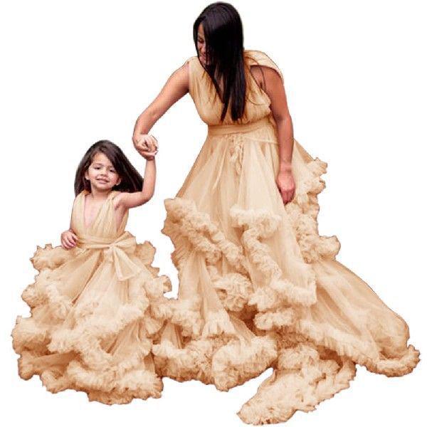 Soft Mesh Parent-Child Deep V Gauze Skirt: Maternity & Children's Evening Gown, Multi-Color