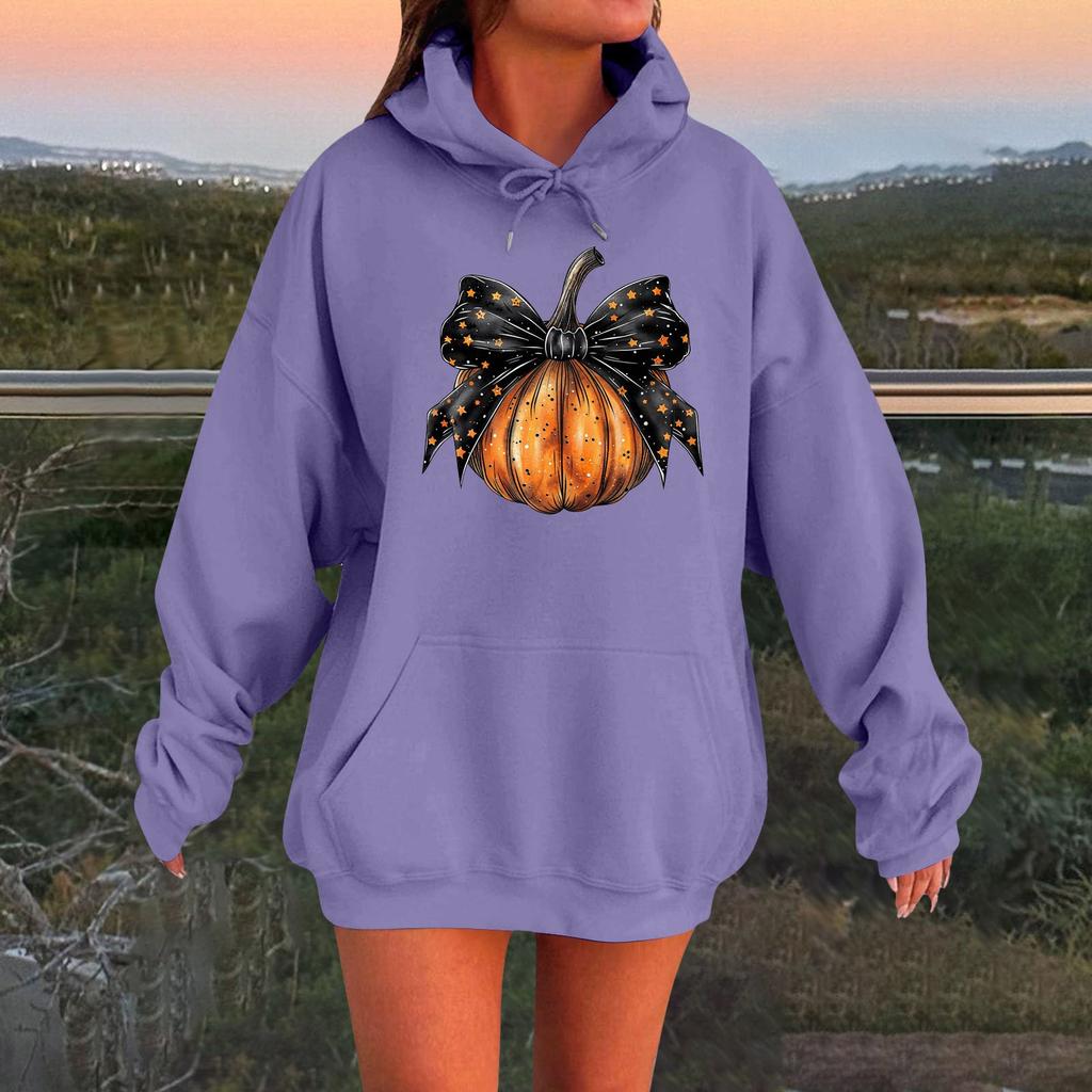 Women's Long-sleeved  Oversized Dropped Shoulder Sleeves Women's Hooded Halloween Print Plush Sweatshirt
