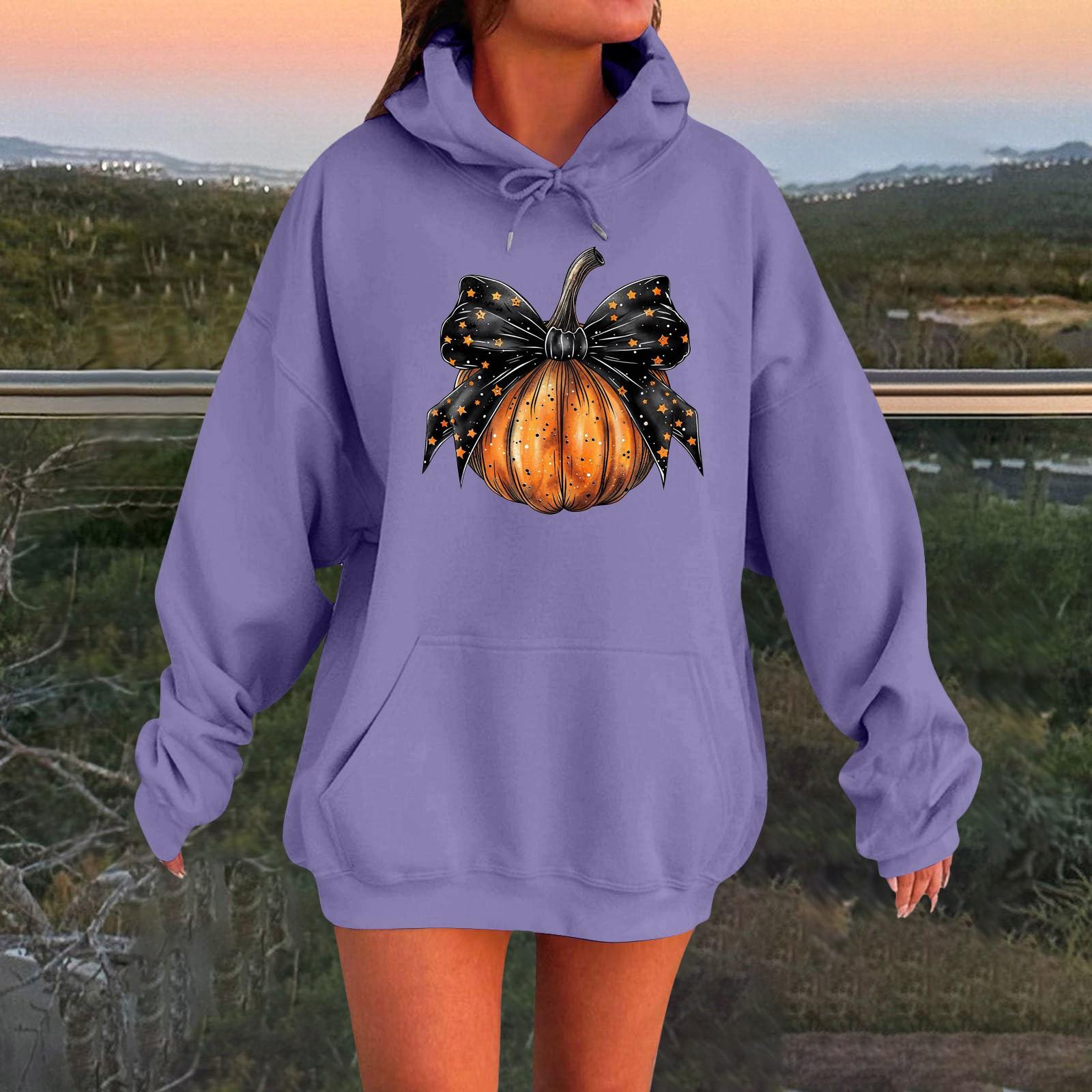 

Женский плюшевый свитшот с длинными рукавами оверсайз со спущенными плечами и капюшоном с принтом на Хэллоуин XXXXXL фиолетовый