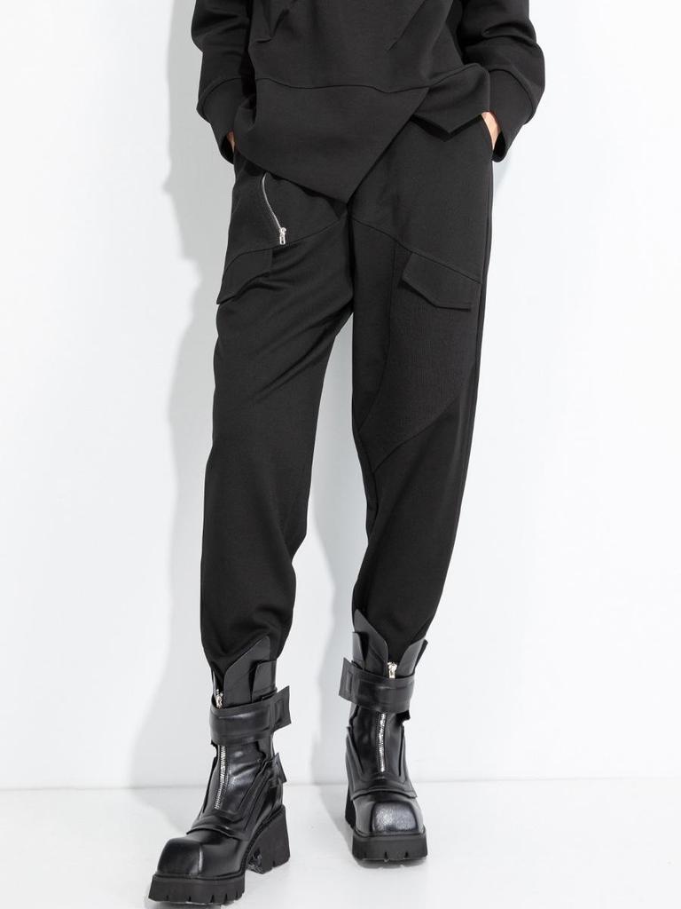 2025 Autumn Women's Plus Size Elastic Waist Patchwork Slimming Cropped Harem Carrot Pants