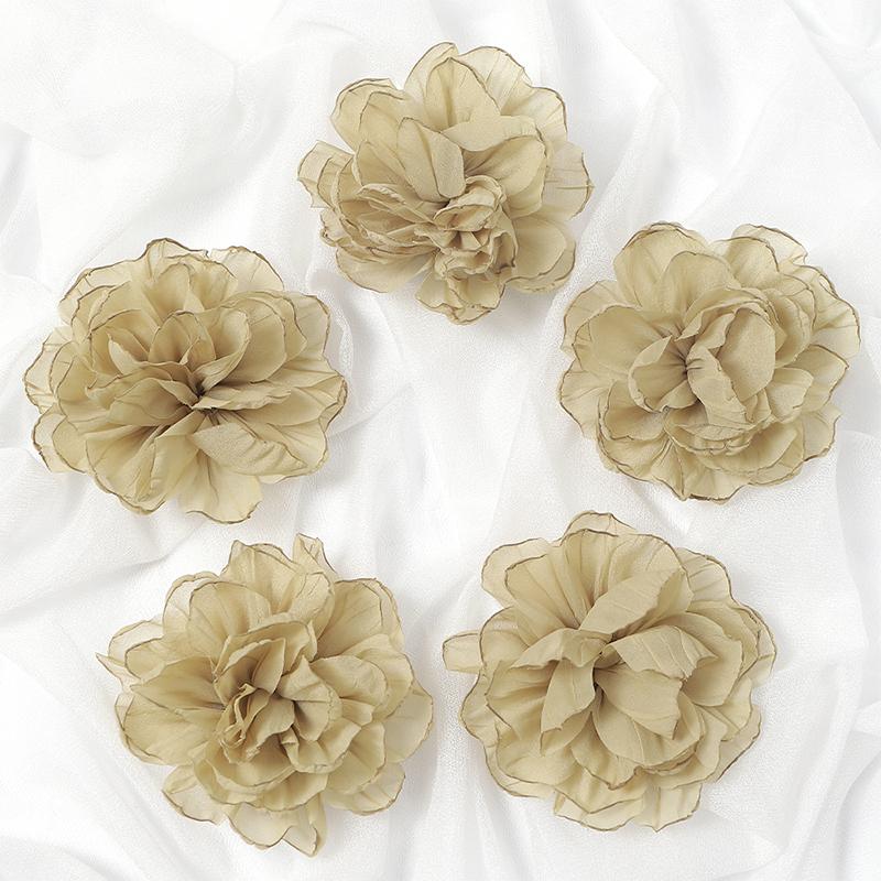 3/5Pcs 10cm Handmade Big Chiffon Fabric Artificial Flowers Head for Headwear Wedding Dress Hats Home Decoration DIY Accessories