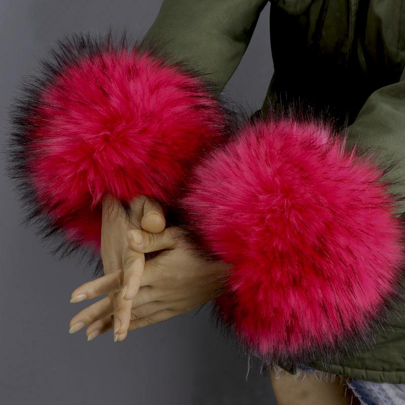 Frauen Kunstpelz Plüsch Manschette Hand Armwärmer flauschig weiche Handgelenk Band Handschuhe Winter