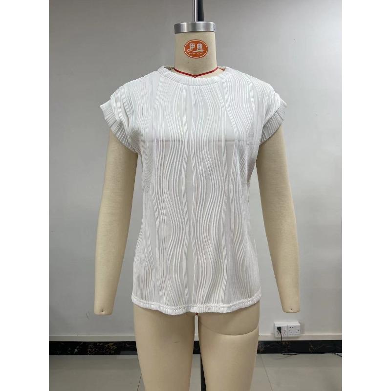 Women's Blouse Summer Solid Color Texture Short Sleeve Women's Shirt Casual Tops Fashion New Loose Round Neck Female Shirts