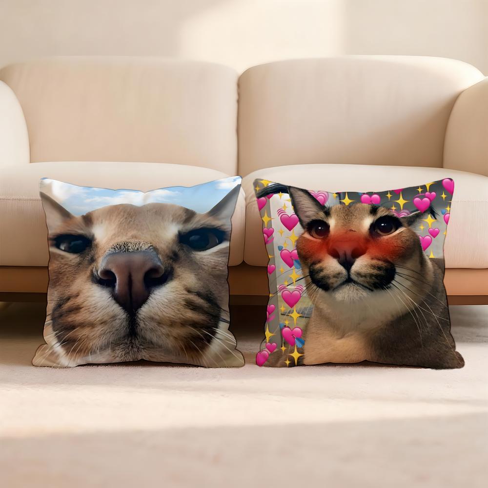 Floppa Cat Meme Cushion Cover Premium Comfort Reversible Pillow Cove -Two in One Design for Any Room & Car Interior