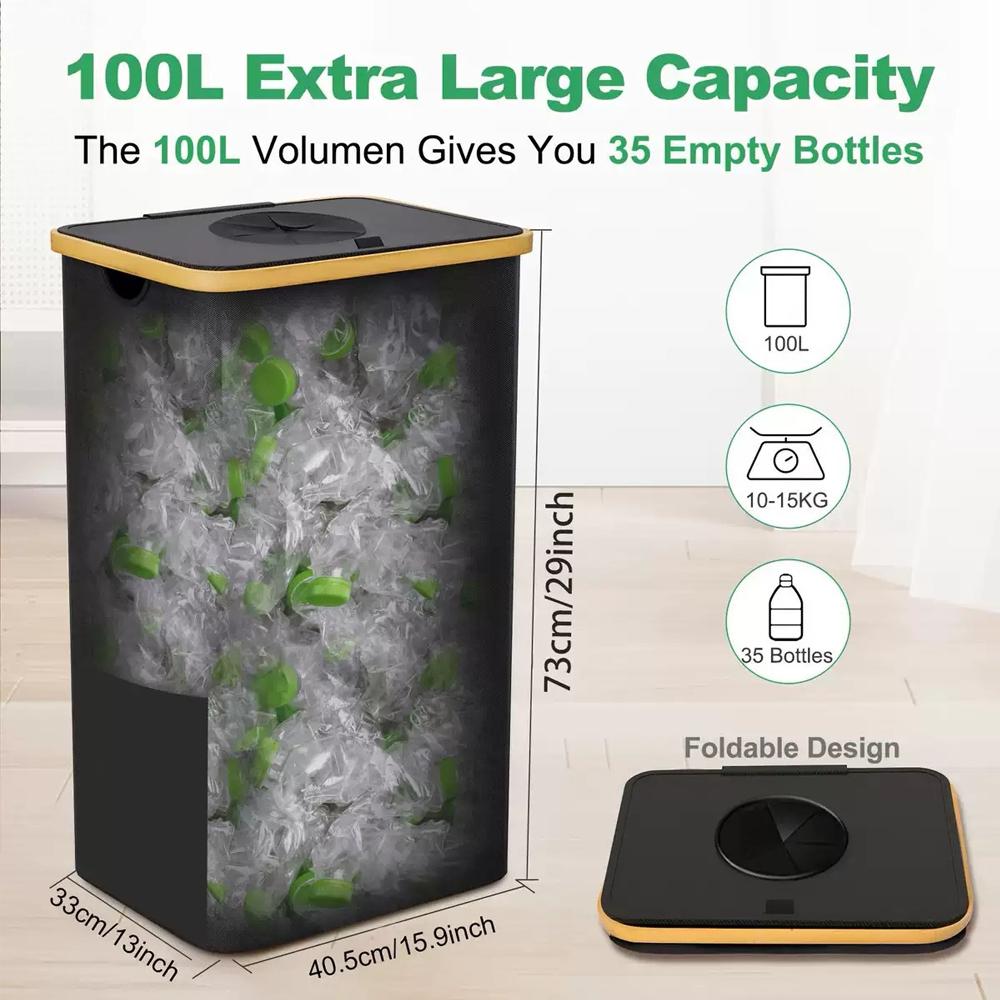 Large-capacity Storage Box with Inner Bag, Foldable, for Bottles, Clothes, Toys, Recyclable Waste, Laundry Basket, 24/100L