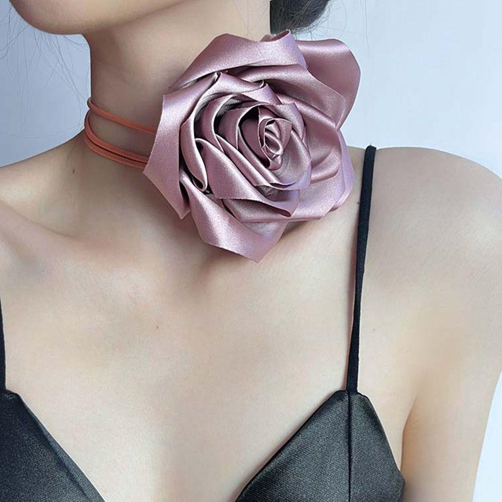 Flower Waist Chain Satin Necklace Personality Rose Choker Belt  Girls