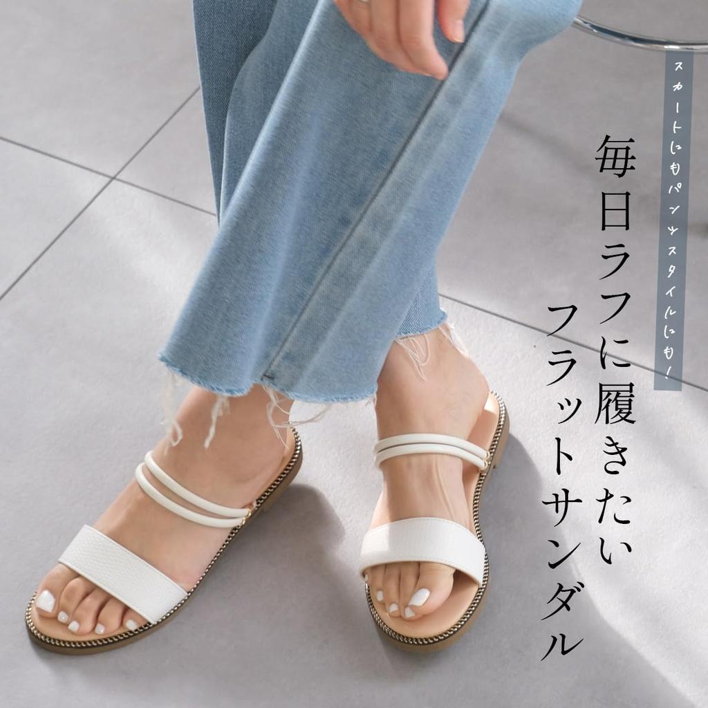 2WAY Double Strap Sandals Flat FX2104 White Silver [AmiAmi] 1.5cm Women's (L(24.0cm), Python)