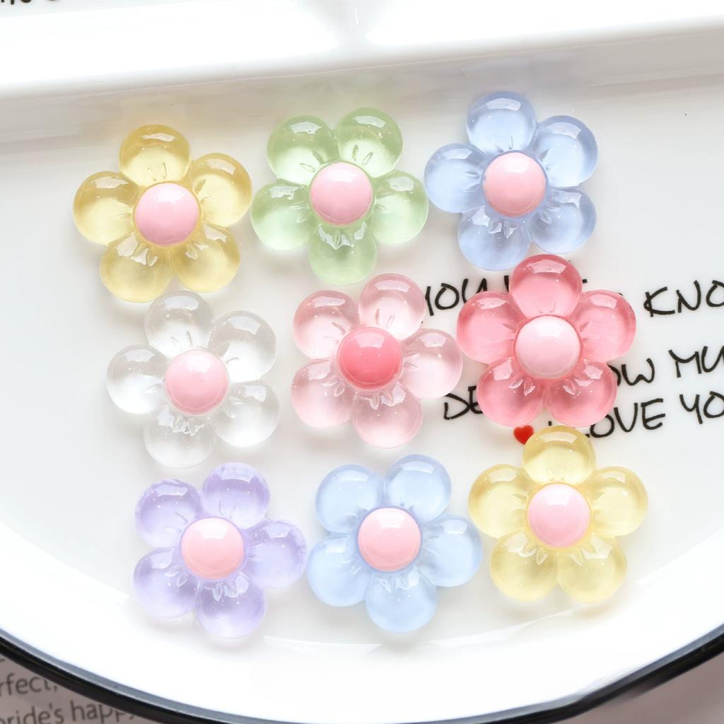 Ice Transparent Five Petal Flower DIY Cream Glue Resin Jewelry Accessories, Handmade Hair Clips, Hair Rings, Holes, Shoe Buckles, Patches