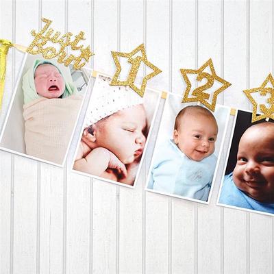 Baby-Wachstumsrekord 1–12 Mund-Fotoband-Banner für die 1. Geburtstagsparty