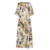 Women's Summer Round Neck 3/4 Sleeve A-Line Skirt Medium Length Printed Loose Dress