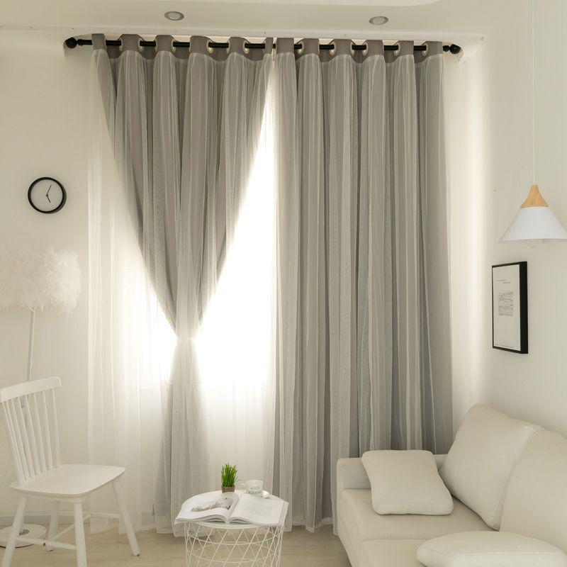 Double Layer Blackout Curtains, Girly Cream Style, Fabric and Gauze, for Bedroom and Dormitory, Sun Protection and Heat Insulation