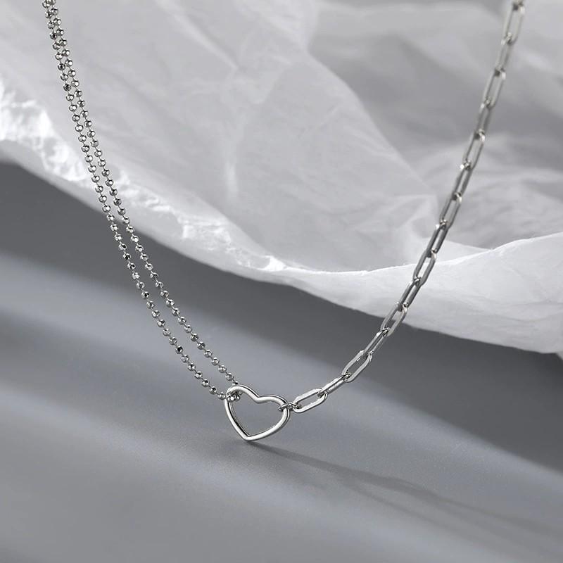 Fashion Jewelry 925 Sterling Silver Plain Heart Pendant Necklace for Women Luxury 925 Silver Clavicle Chain Necklace