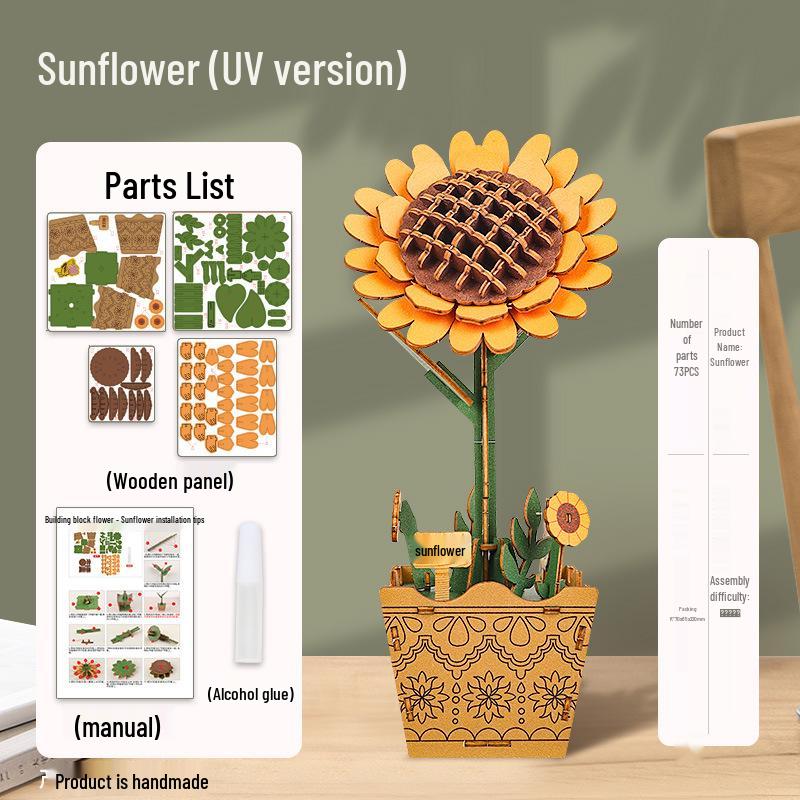 

Сделай сам Деревянный Пазл для Цветочной Композиции: Трехмерный букет из строительных блоков – Новогодний подарок ручной работы