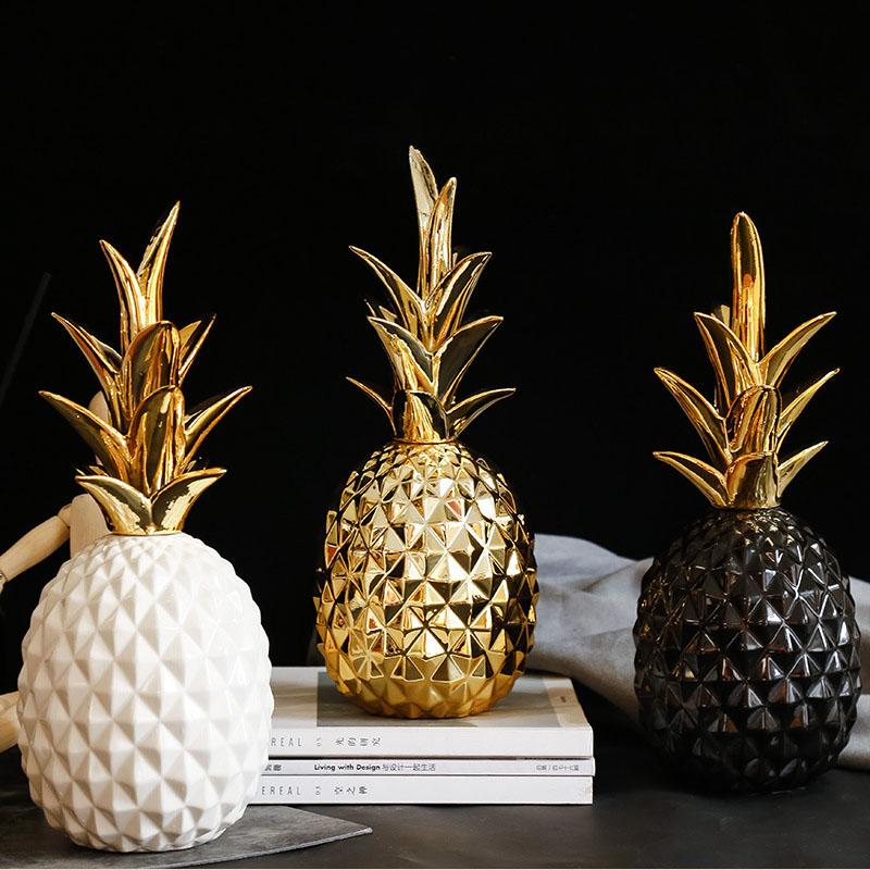 Vilead 30cm Ceramic Pineapple Statue Gold White Black Figurines Centerpiece Living Room Home Decor Office  Bookshelf  Decoration