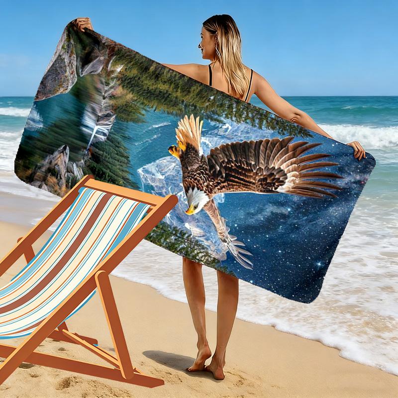 Strandtuch mit Adlerdruck, Großes weiches schnell trocknendes Handtuch für Strand Camping Schwimmen