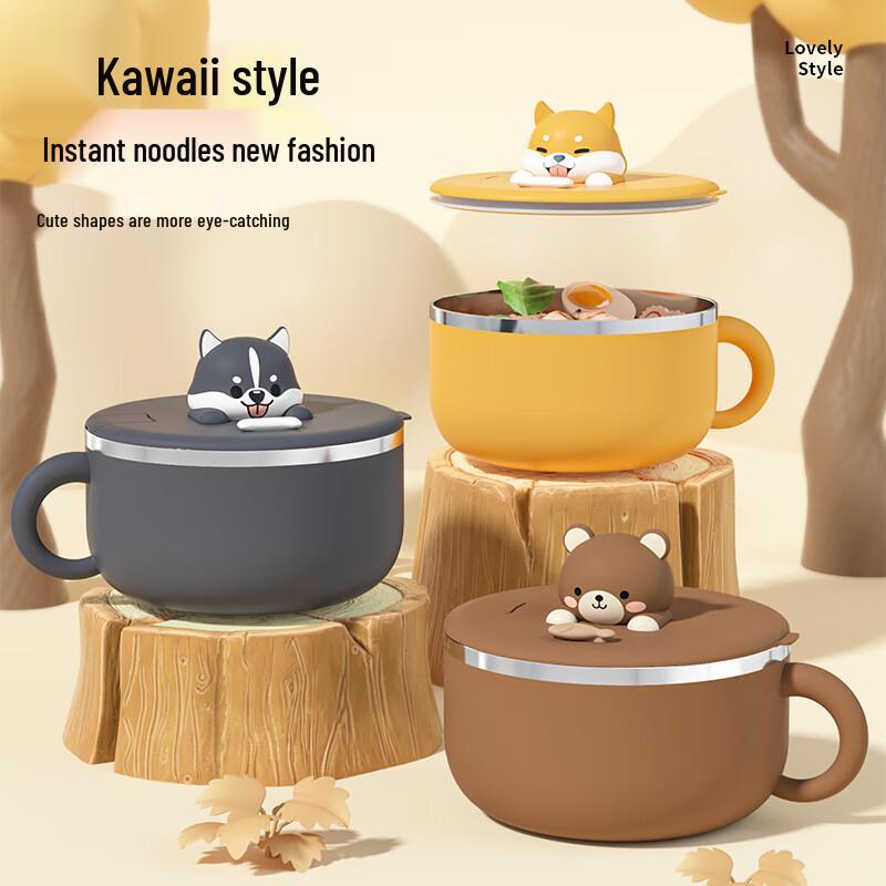 Cartoon Style 304 Stainless Steel Instant Noodle Bowl with Lid