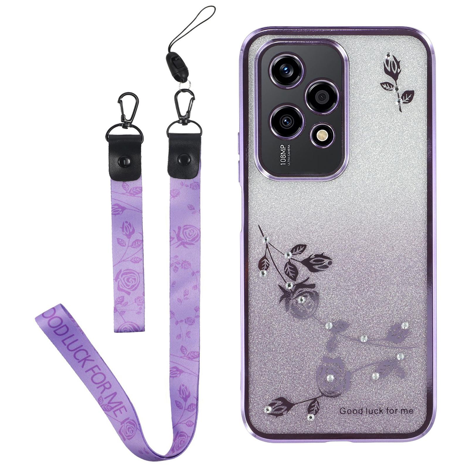 

Чехол KADEM For Honor 200 Lite с блестками и градиентом из ТПУ, чехол для телефона со шнурком Purple