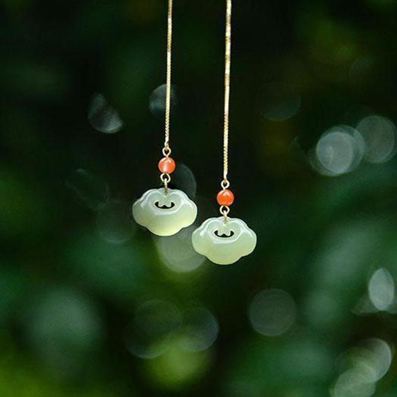 

Новый дизайн, инкрустированный натуральной яшмой Хотан, длинные серьги, классические шармы, дворцовый стиль, женские украшения, свадебные аксессуары