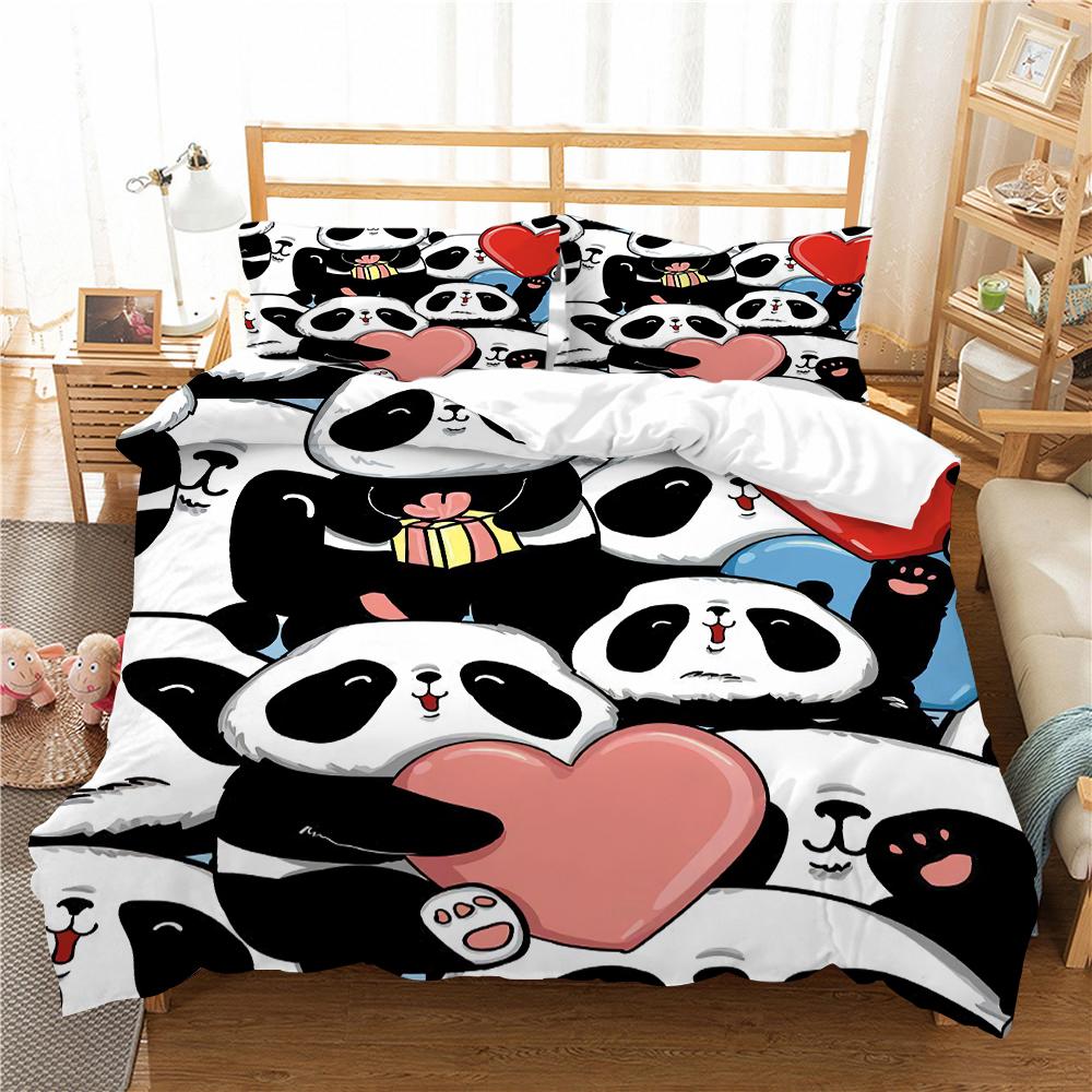 3D Panda potištěný povlak na polštář a povlak na přikrývku Sada ložního prádla pro domácnost Pohodlné ložní prádlo