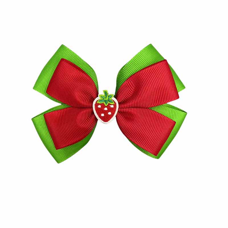 Świąteczna spinka do włosów z kokardką truskawkową dla dziewczynek - Dwwarstwowy, jednokolorowy dodatek do włosów