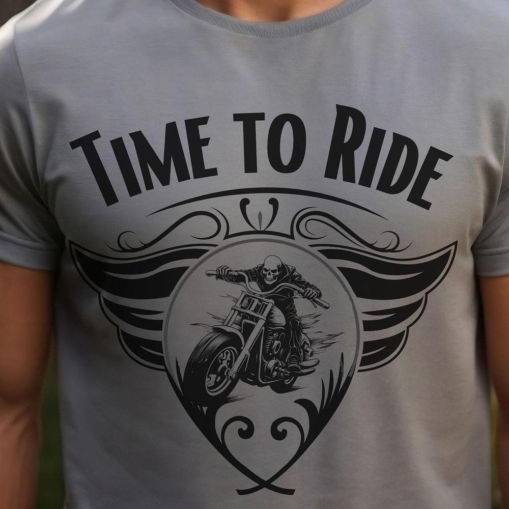 Skeleton Biker T-Shirt: Time to Ride Graphic Tee L