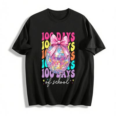 100 Days of School Colorful Disco Bow Celebration Top Pure Cotton T-shirt