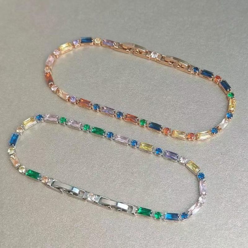 Shiny Colorful Crystal Bracelet for Women Sparkling Zircon Accent Chain Anti-allergy Jewelry for Night Out Party Birthday Gift