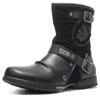 Retro Men Mid-calf Boots Buckle Side Zipper Men Riding Sneakers 2024 Autumn Winter Anti Slip Boots Western Casual Cowboy Boots