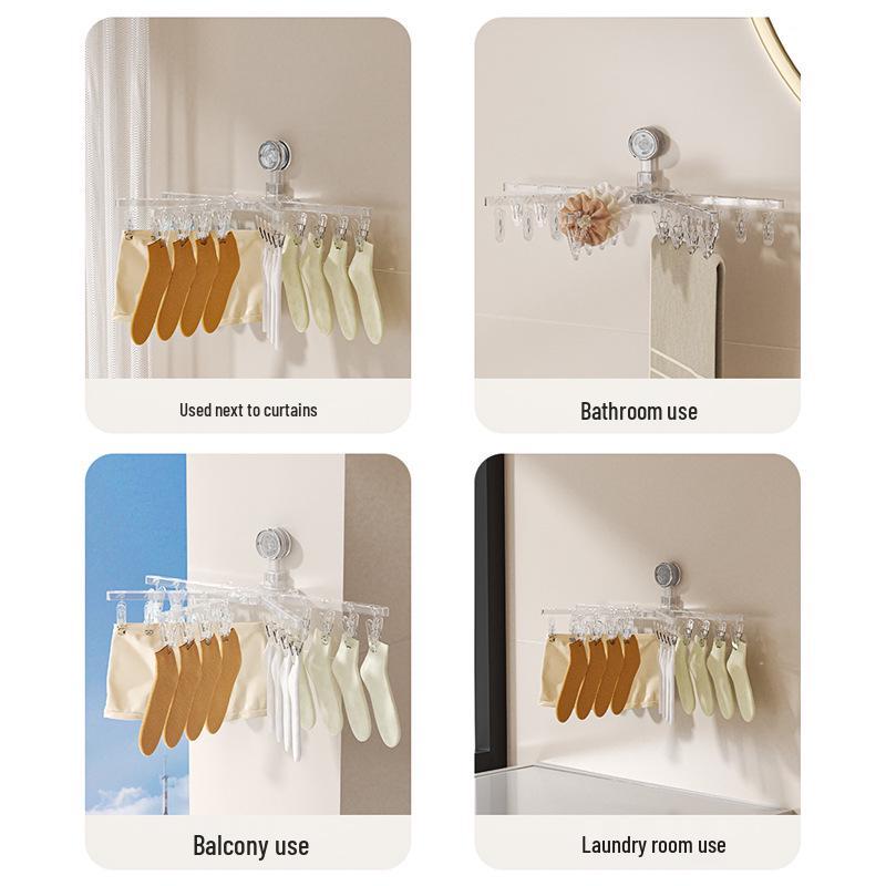 Wall-Mounted No-Drill Suction Cup Socks and Underwear Drying Rack for Balconies