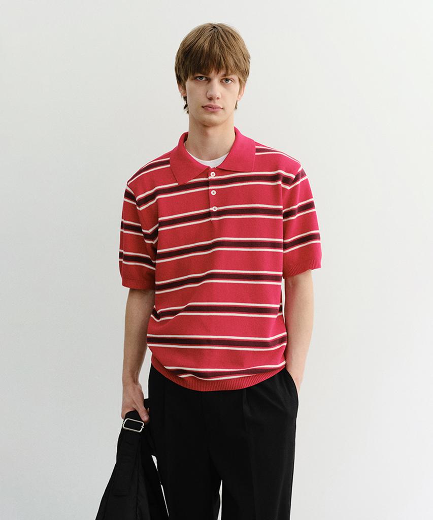 Deonseuteupomaen Multi Striped Polo Knit_Unisex_Udsw6B122_Red / Burgundy