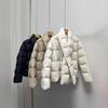 2025 Women's Petite Short Winter Down Jacket with Detachable Scarf - 90% White Duck Down, Square Pattern.