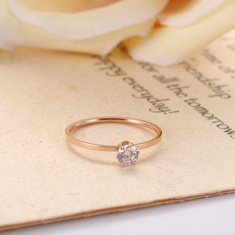 JeeMango Titanium Steel 6 Prong Setting Cubic Zirconia Crystal Ring Rose Gold Color Engagement Wedding Rings For Women JR19164