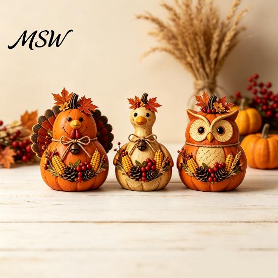 Decorative Wooden Tabletop Accents 3PCS Rustic Autumn Harvest Ornaments, Animal Designs Retro Vintage Distressed Wood Crafts Farmhouse Crafts,