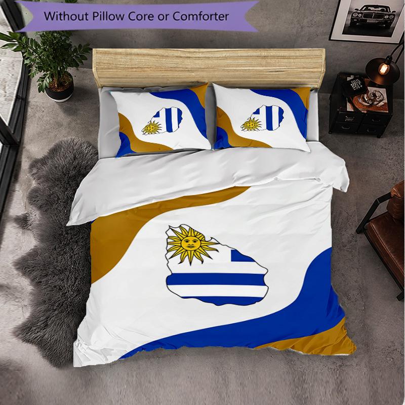 Uruguay Football Pattern 3 Pieces Bedding Set Soft Microfiber Duvet Cover with Pillow Cases for Bedroom