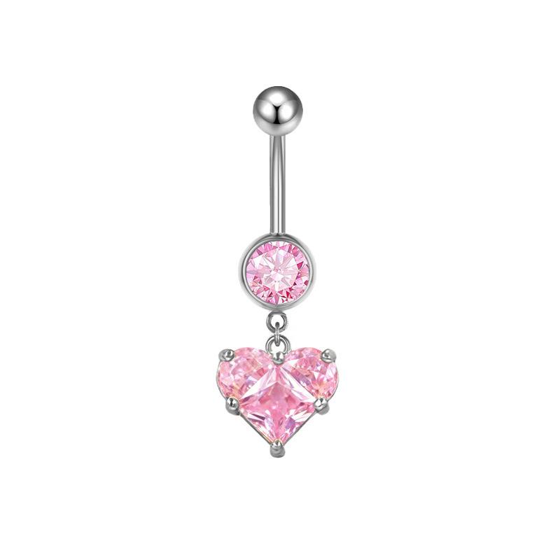 Fashion Pink Crystal Crown Belly Button Rings Stainless Steel Long Pendant Butterfly Heart Navel Piercing For Women Jewelry